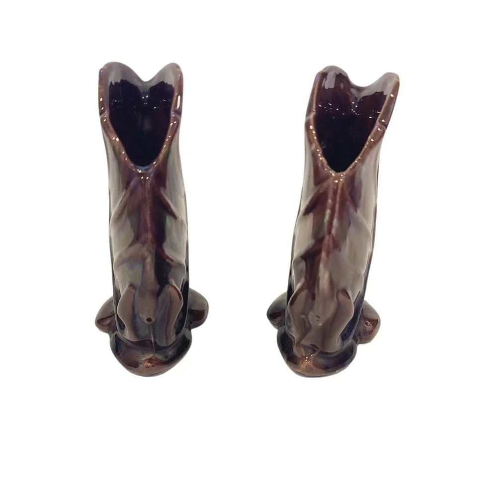 Pair of MCM Royal Haeger Brown Green Briar Agate Leaf‎ Pottery Vase 6